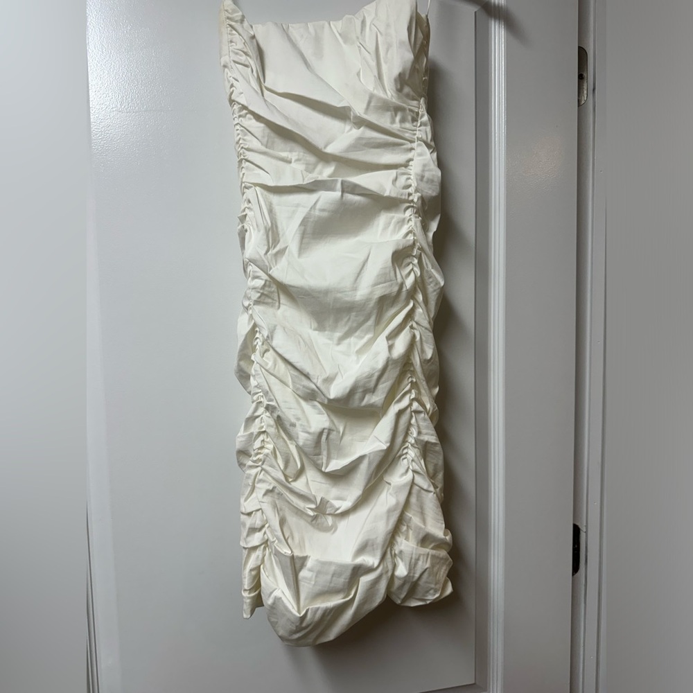 White rouched midi dress